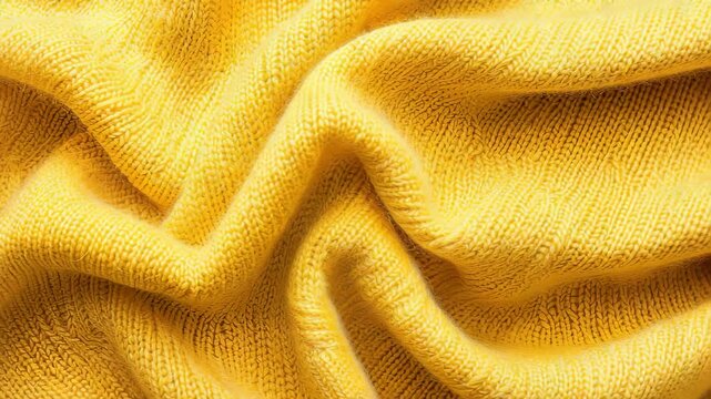 Yellow Knitted Fabric Texture: Close-up view of soft, yellow knitted fabric, showcasing its textured surface and draped folds, offering a warm and inviting feel.