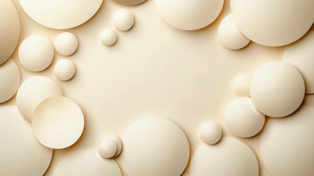 Abstract Cream Spheres: A minimalist composition featuring a cluster of rounded spheres in varying sizes and shades of cream, creating a soft, abstract pattern with a subtle tactile quality.
