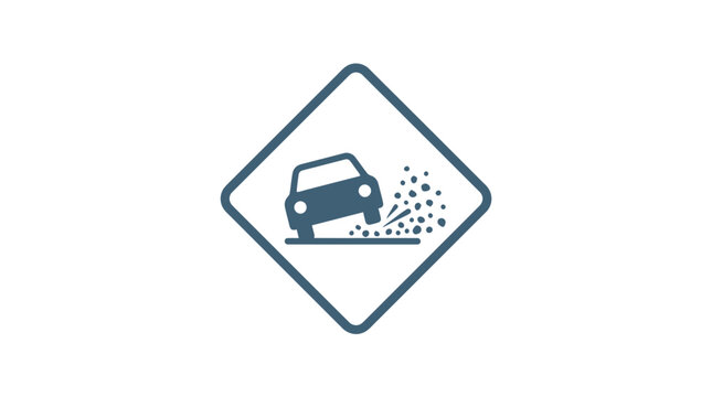 Road sign with a car sliding.