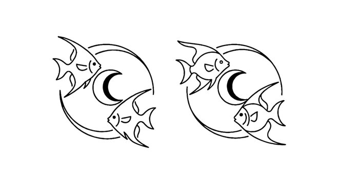 Two fish and crescent moon circular logo design.