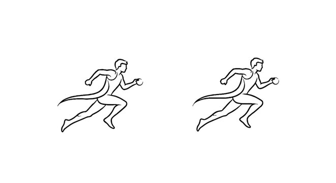 Two runners in motion black and white illustration.