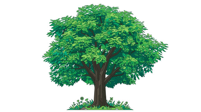 Ilustraci&oacute;n detallada de un &aacute;rbol frondoso con follaje verde vibrante y tronco robusto, dise&ntilde;ado con un estilo art&iacute;stico sobre un fondo blanco limpio, ideal para proyectos de dise&ntilde;o gr&aacute;fico.