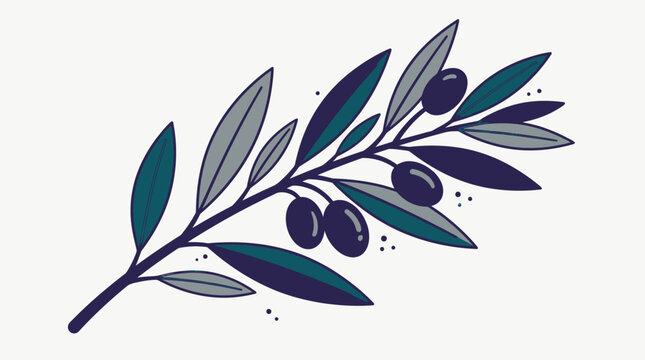 Stilisierter Olivenzweig mit dunklen Oliven und Bl&auml;ttern in einer modernen, minimalistischen Vektorillustration auf einem hellen, neutralen Hintergrund f&uuml;r Designprojekte.