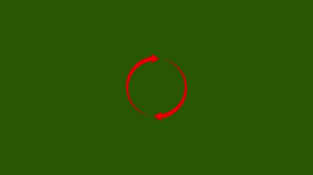 Vibrant red circular loading animation with spinning arrows isolated on dark green background, premium bold progress bar or website buffering system interface symbol.Animation on a Stock Video.