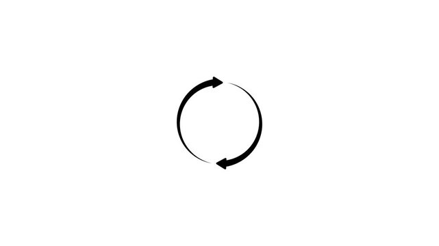 Minimal black circular loading animation with spinning arrows isolated on white background, premium clean progress bar or website buffering system interface symbol.Animation on a Stock Video.