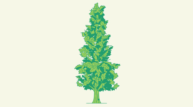 Eine stilisierte, gr&uuml;ne Illustration eines einzelnen, schlanken Baumes auf einem hellen, neutralen Hintergrund, ideal f&uuml;r &ouml;kologische Konzepte und minimalistische Designs.