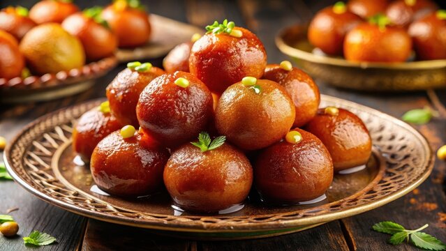 Mouthwatering platter of assorted indian sweets like gulab jamun