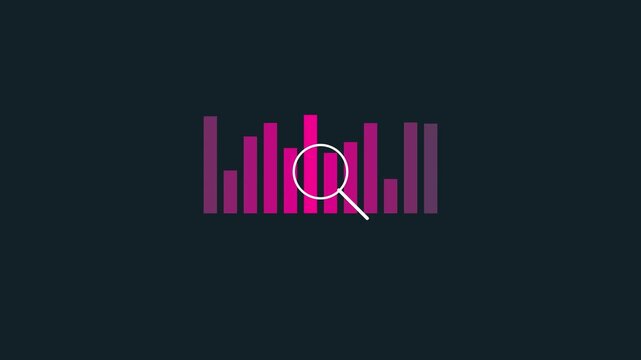 Data analysis concept with magnifying glass and animated bar chart graph animation 4k analytics