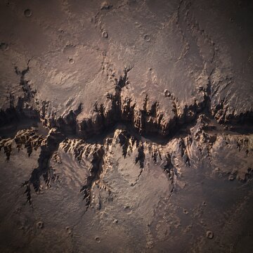 Gigantic Canyon System Ripping Across The Equator Of A Barren Rocky Planet In Outer Space