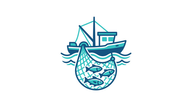 Fishing boat with fish net catch.