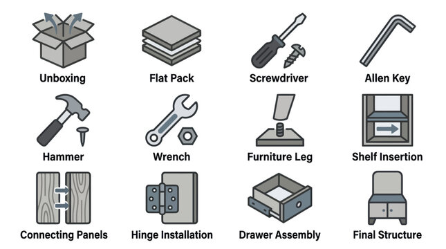 Flat pack furniture assembly tools.