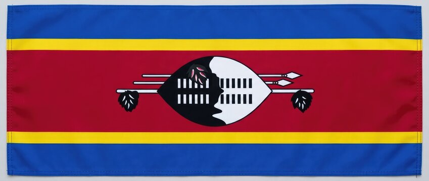 Flag of Eswatini, also known as Swaziland, featuring the nation's emblem