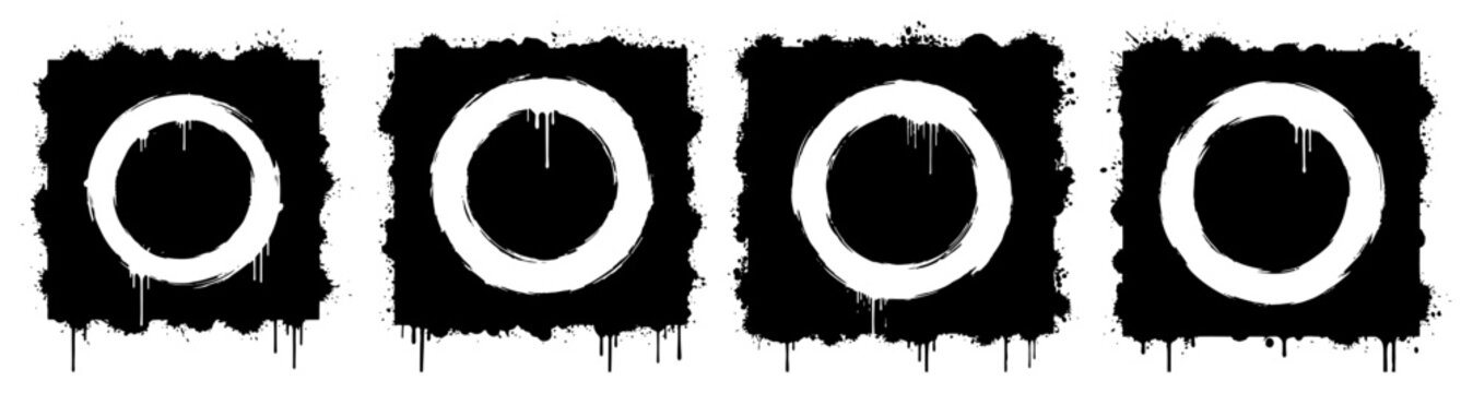 Square stencils with inner circles and dripping paint in grunge style