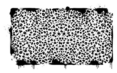 Dense botanical leaf pattern surrounded by a dripping paint frame in stencil style