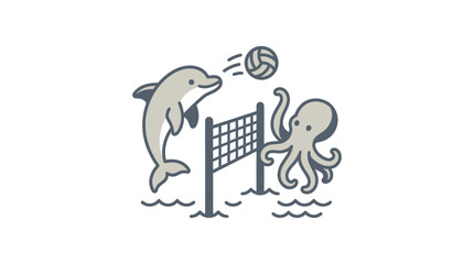 Dolphin and octopus playing volleyball game. © lasmini