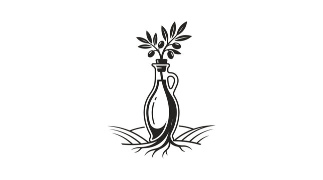 Olive Oil Bottle Logo with Roots and Branches