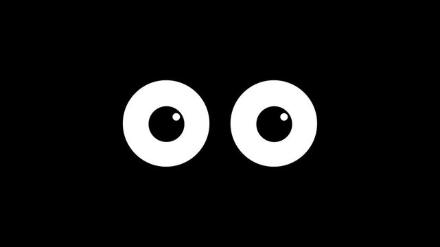 Animated blinking eye with moving eyeball on a black background. Ideal for vision concepts, surveillance, security, emotion, medical, technology, presentations, and motion graphics projects.