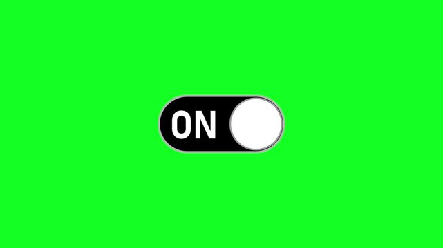 Animated white OFF button and black ON button on a green screen background. Ideal for chroma key editing, user interface, mobile apps, websites, technology, presentations, and motion graphics projects