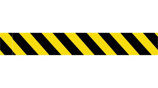 Animated yellow and black warning tape sliding to the left on a white background. Ideal for caution messages, hazard alerts, safety concepts, construction, crime scene themes, video editing, and motio