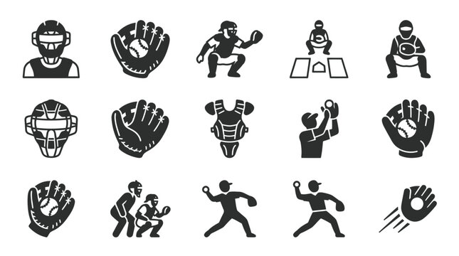 Baseball player and catcher icons set.