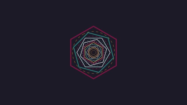 Concentric geometric pentagons forming a vibrant colorful tunnel effect