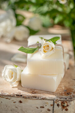 Aromatic and handmade rose soap wrapped in a string