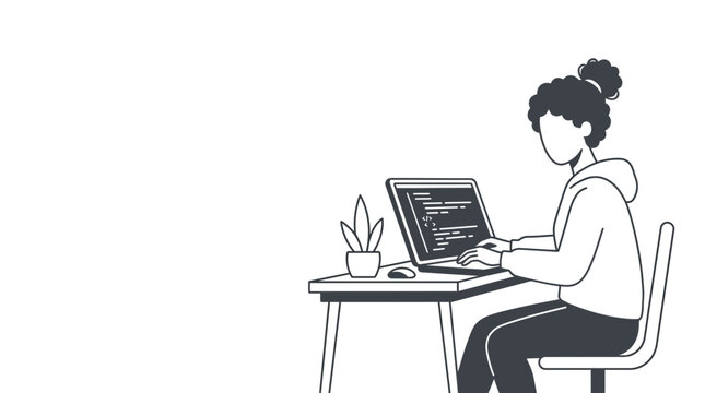 Woman Programmer Coding on Laptop Flat Illustration