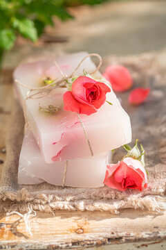 Handmade and ecological rose soap wrapped in a string