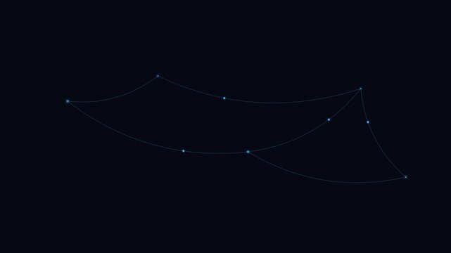 A minimalist digital constellation map featuring glowing blue star points