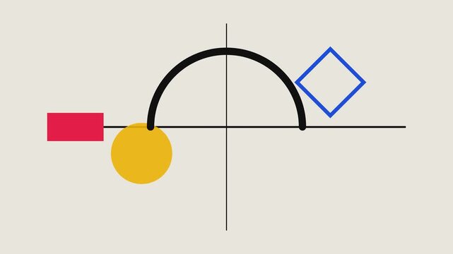 Minimalist geometric composition with primary colors and abstract shapes