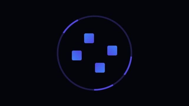 Minimalist digital loading circle animation with four blue square elements
