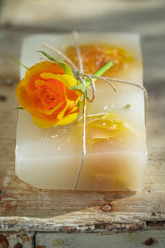 Moisture and natural rose soap wrapped in a string