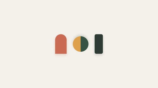 Minimalist geometric shapes composed of an arch a split circle and a bar