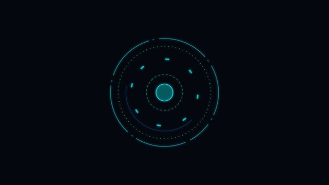 Minimalist blue glowing circular digital interface element on black background