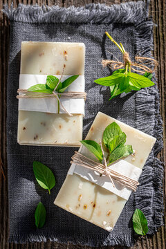 Moisture and natural mint soap made of fresh herbs