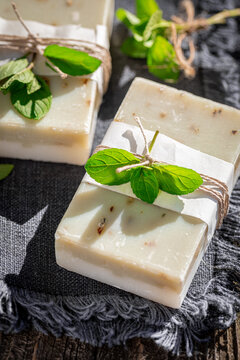 Handmade and ecological mint soap made of fresh herbs