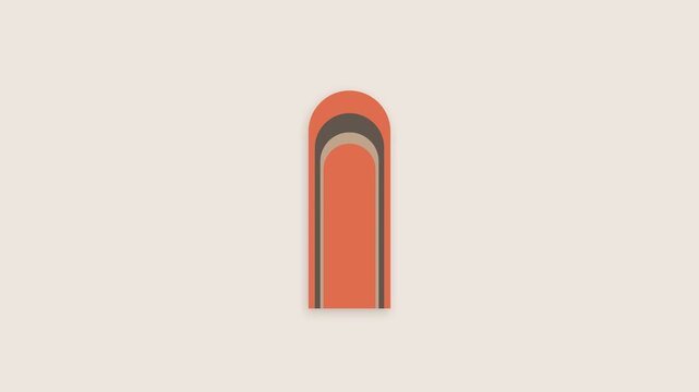 Minimalist orange arch shape with a subtle grey border on a cream background