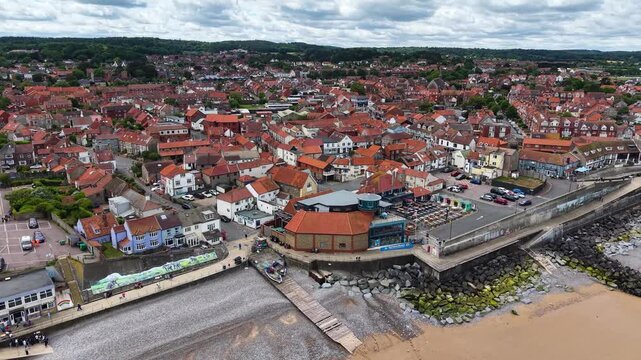 Aerial view of Sheringham coastal town in Norfolk, United Kingdom