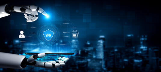 Fototapeta premium AI improves VPN by monitoring traffic, detecting risks, encrypting sessions, and optimizing routing to ensure private, secure, and efficient network access. Vouch