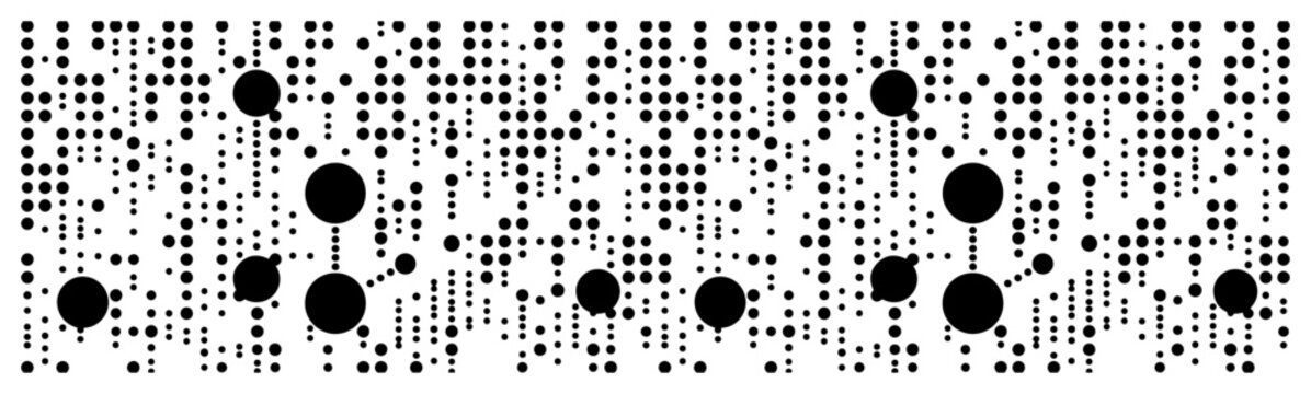 Digital data matrix pattern featuring vertical dotted streams and circular nodes