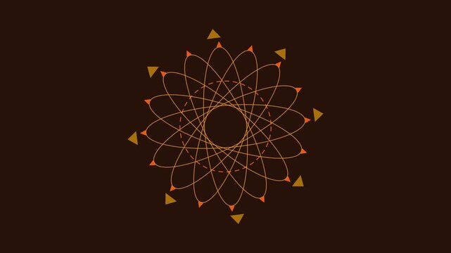 Symmetrical orange geometric pattern on a dark brown background