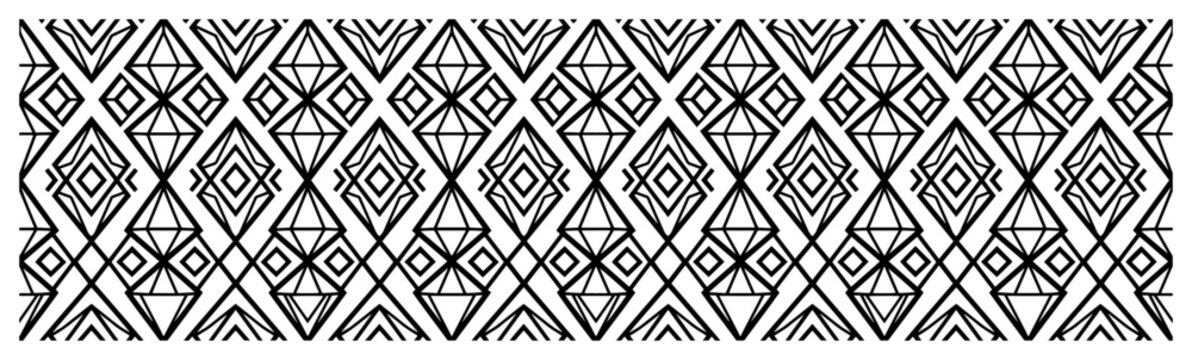 Geometric diamond line art pattern with nested rhombus shapes in ethnic monochrome style