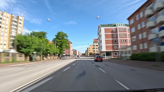 Wide view of city street traffic in Malmo, Sweden