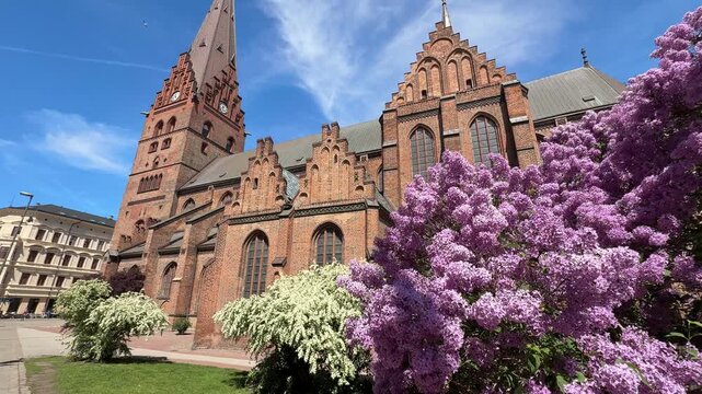 Gothic architecture exterior of Saint Peter's Church in Malmo city, Sweden