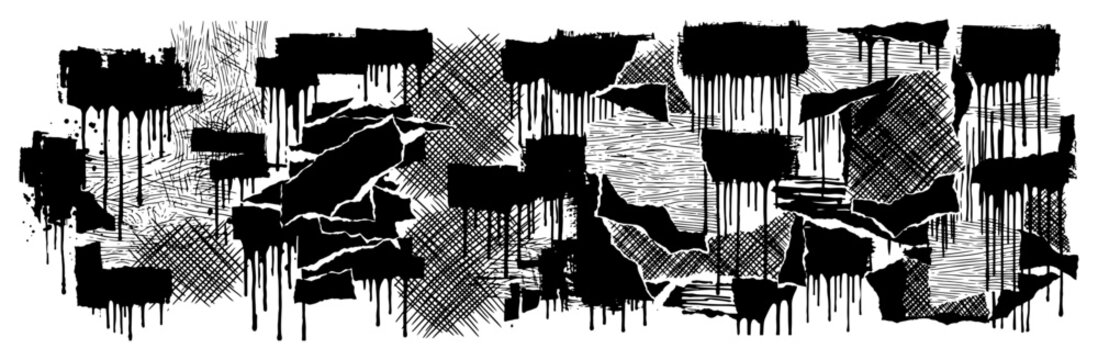 graffiti texture pattern border with dripping paint and crosshatch urban design