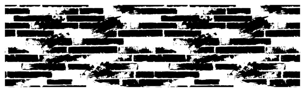 Distressed brick wall pattern with rough grunge ink texture in monochrome urban style