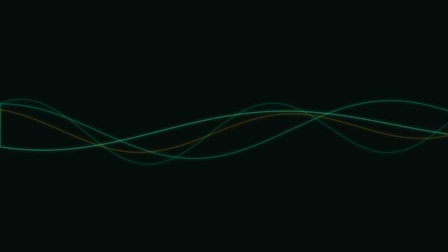 Abstract green light waves flowing horizontally against a deep black background