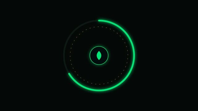 Minimalist green digital loading circle animation on a solid black background