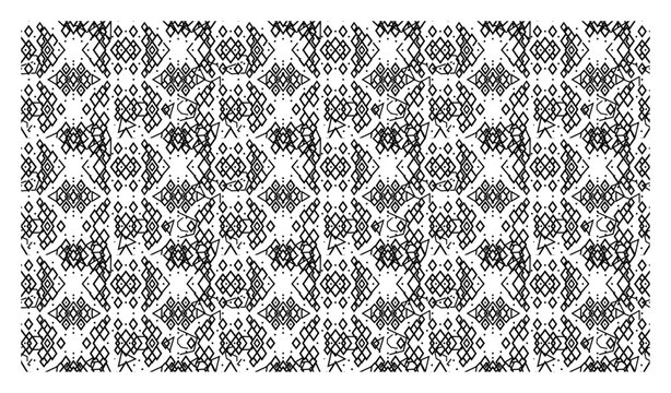 Tribal geometric pattern with intricate diamond motifs and ethnic lines in monochrome style