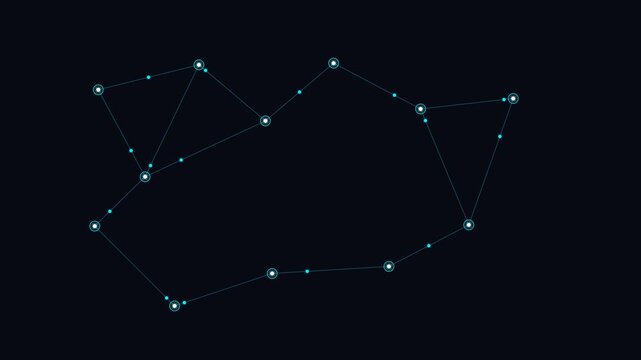 A glowing celestial constellation map isolated on a deep black background